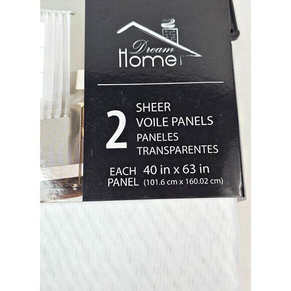 2 Sheer Voile Panels 40 In X 63 In White Polyester Curtains Drapes - Picture 2 of 6